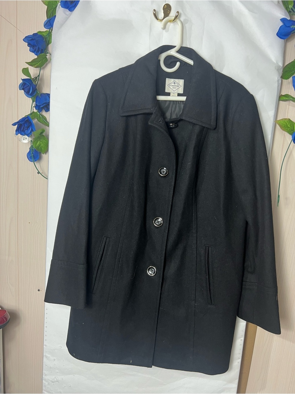 St. John's Bay Black Wool-Blend Pea Coat